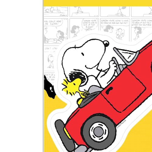 Image of Peanuts Snoopy and Woodstock in Car Adhesive Vinyl Decal - Playful Snoopy Sticker for Car, Laptop, or Window