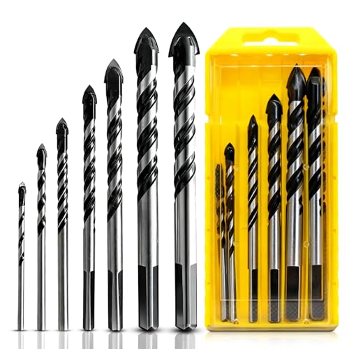 Juego de 7 Brocas para Taladro, Broca para azulejos Juego de Brocas Taladro para Azulejos, Porcelana, Cerámica, Hormigón, Ladrillo, Vidrio, Plástico y Madera,3,4,5,6,8,10,12mm