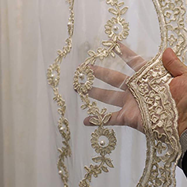 Rideaux en tulle brodés à perles latérales pour salon, fil beige de luxe, tulle transparent pour chambre à coucher, balcon, fil de perles, 1 pièce de tulle de perles, 1 pièce de largeur 250 x hauteur