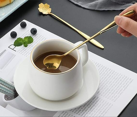 Image of Golden Spoon Set /Coffee Spoon /Dessert Spoons /Cutlery Kitchen Tableware /Stainless Steel Gold Different Shape Coffee Spoons, Set of 4 Pcs,24 Centimeter