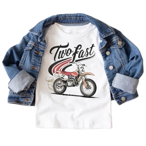 Two Fast Dirt Bike Toddler Birthday Shirt - Boys 2nd Birthday Retro Vintage Motorcycle Themed Party Outfit - Boho Natural Kids & Youth Shirts2