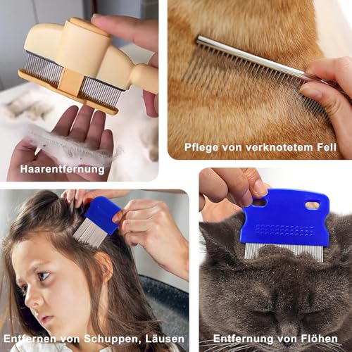 FOSER Katze Hund Flohkamm, 7 Stück Katzen und Hunde Pflegekamm, Läusekamm (7 Stück - Blau + Grün)