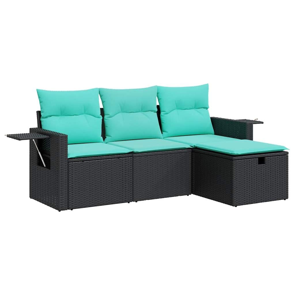 Vidaxl Set Divani Da Giardino 4 Pz Con Cuscini Nero In Polyrattan-image