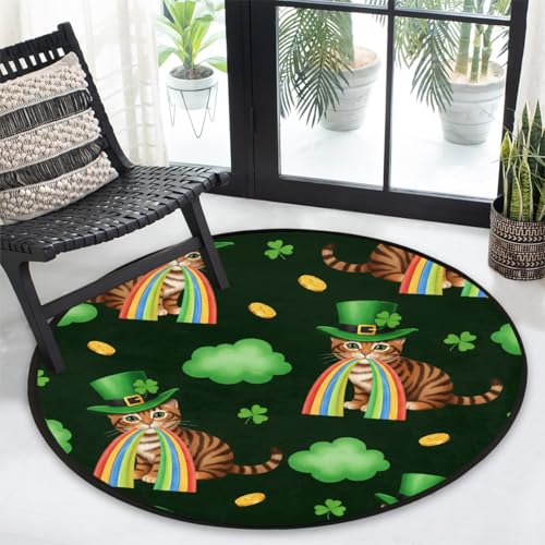 Tapis rond 90 cm chat de Saint-Patrick antidérapant et lavable