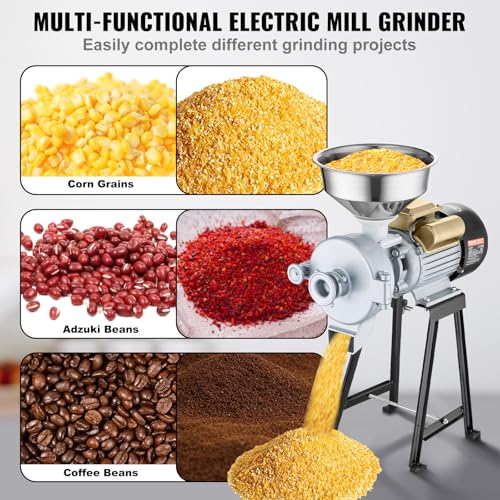 Image of VEVOR Electric Grain Mill Grinder, 3000W Spice Grinders, Commercial Corn Mill with Funnel, Thickness Adjustable Powder Machine, Heavy Duty Feed Flour Cereal Mill Wheat Grinders, Dry & Wet Grinder