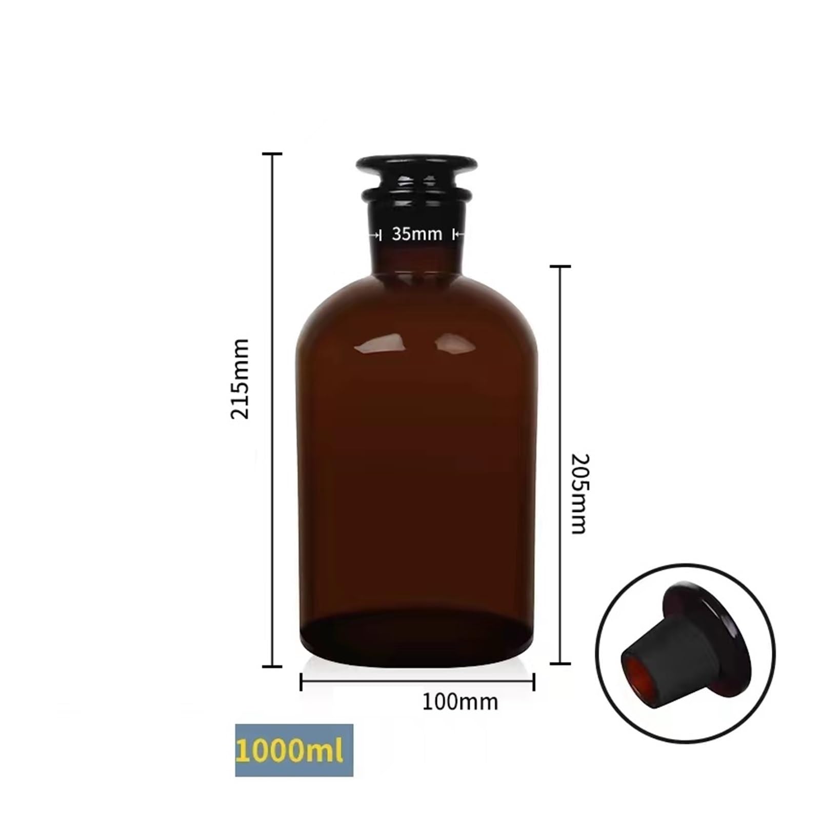 Botella de reactivo de Laboratorio, Botella de Boca Estrecha marrón de Vidrio con Alto Contenido de borosilicato(1000mL 1pc)