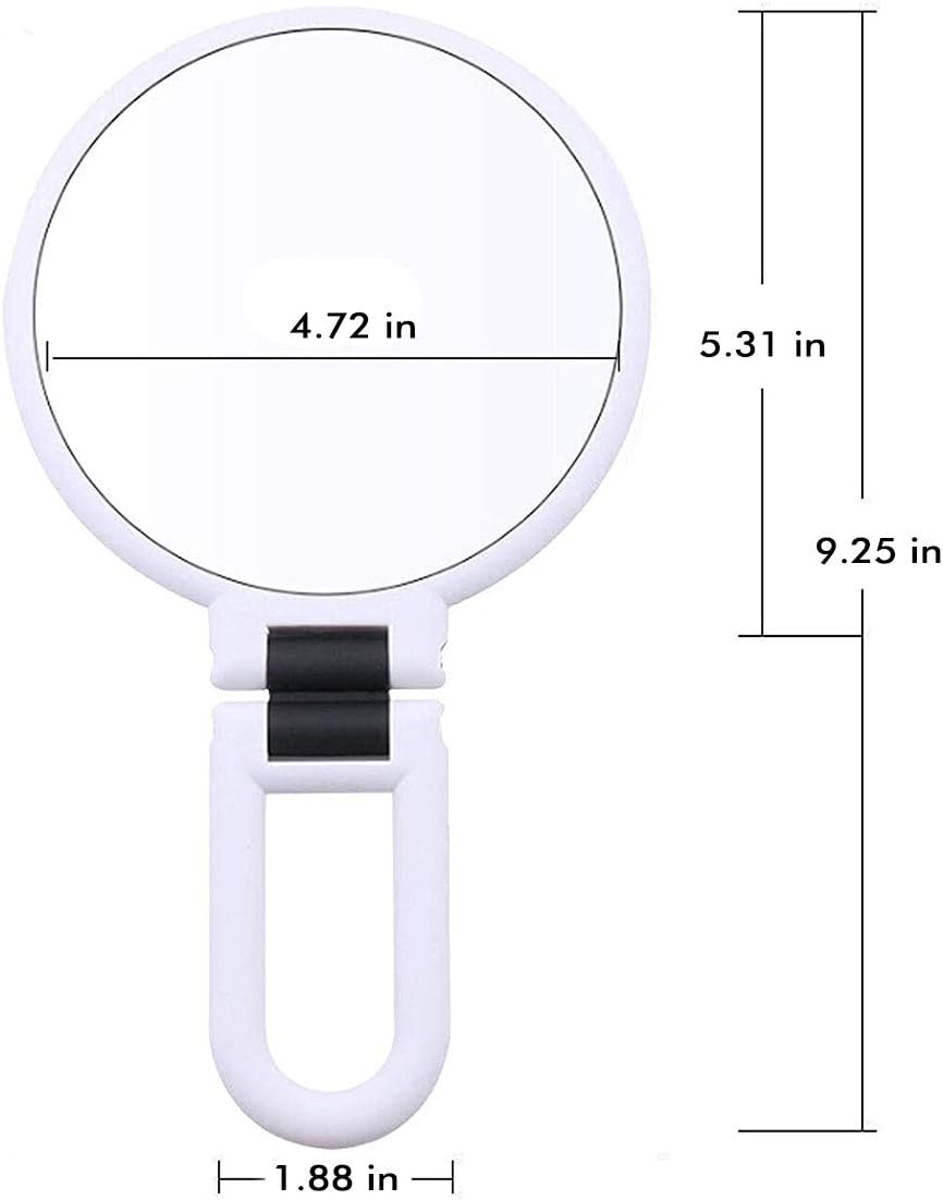 FUHUIM 1x 15x Magnifying Handheld Mirror, Double Sided Pedestal Magnification and True Image Makeup Mirror, Compact Size and Portable Vanity Cosmetic Mirror for Girl, 9.3" L x 1.9" W : Beauty & Personal Care
