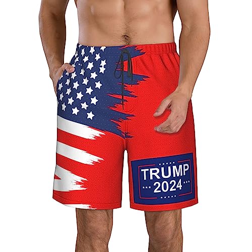 ONVOWO 2024 Trump Flags Gifts Mens Quick Dry Printed Short Swim Trunks with Mesh Lining Swimwear Bathing Suits White4