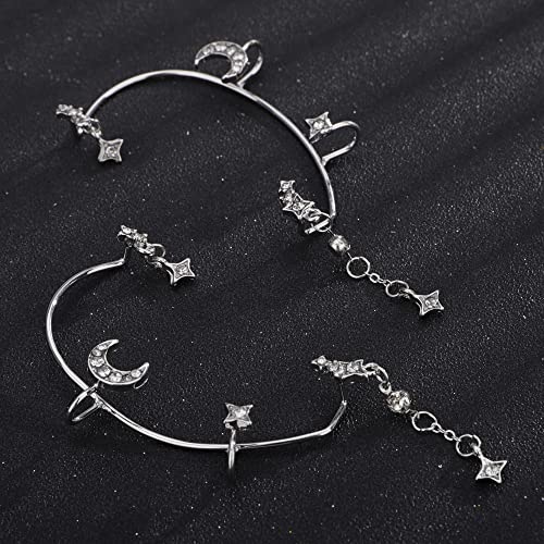 Missgrace Fashion Elf Ear Star Moon Earring Cuffs Rhinestones Earrings Elf Cosplay Cuffs Wrap Earrings for Fairy Ears Costume Cosplay Wedding Earrings Jewelry for Women 1 Pair4
