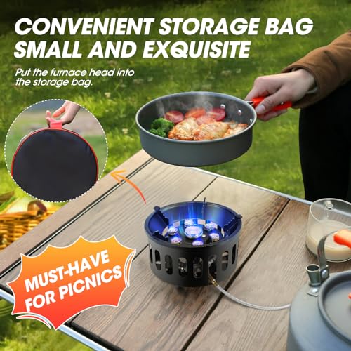 Image of 16800W Camping Gas Stove, Portable Gas Stove with 7 Copper Stove Head, Adjustable & Folding Gas Stove Burner, Camping Accessories, Windproof Furnace for Camping Outdoor Cooking Trekking Picnic