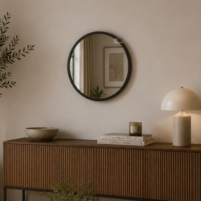Image of Ali.G.I Round Wall Mirror, Modern Metal Framed Decorative Circle Vanity Mirror for Bathroom, Living Room, Bedroom & Entryway (Black 16 inch)