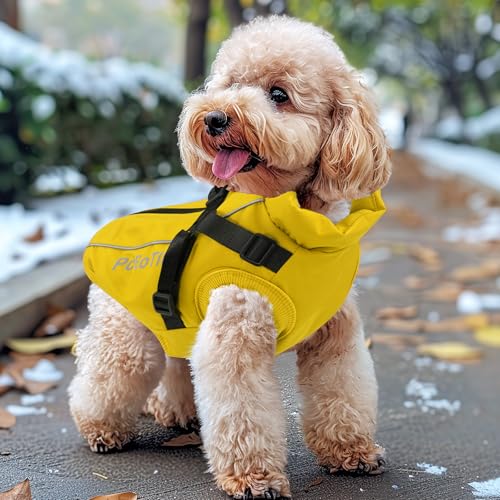 PcEoTllar Wasserdichter Hundemantel für kleine Hunde, warme reflektierende Jacke mit Geschirr für den Winter, Ski-Kostüm, Baumwolle, Hundepullover