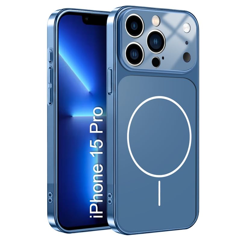 Image of LuxuryKase Converter Case for iPhone 15 Pro | Premium Protective MagSafe Cover | iPhone 17 Pro Series Style Design | in Built Camera Guard | Wireless Charging Compatible - Blue