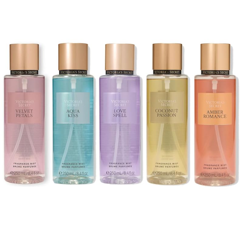 Victoria's Secret - Zestaw 5 mgiełek do ciała 250ml - Amber Romance/Coconut Passion/Love Spell/Aqua Kiss/Velvet Petals