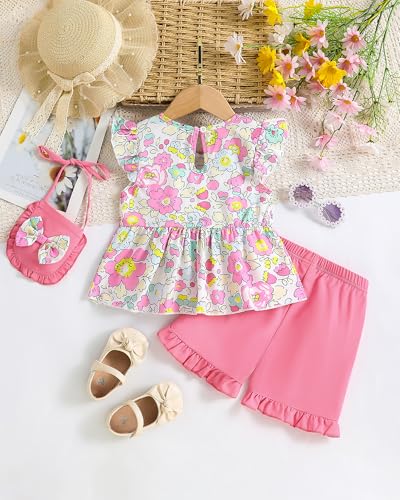 Image of Weebaby Toddler Girl Clothes Baby Summer Outfits Sleeveless Halter Top Ruffle Short Set Cute Kids Clothes Girls
