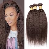 Dokksiiia Color 4 Kinky Weave Bundles Dark Brown Human Hair Bundles 26 28 30 Inch Yaki Straight Chocolate Brown Double Weft Brazilian Virgin Hair Weave Extensions Natural Look
