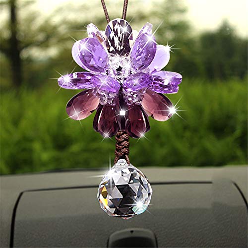 NaiiaN Crystal Ornaments Car Pendant Double-Sided Crystal Creativity Decoration Festival Charm Christmas Tree Car Ornament Interior Accessories for Auto Rear View Mirror,Purple Black