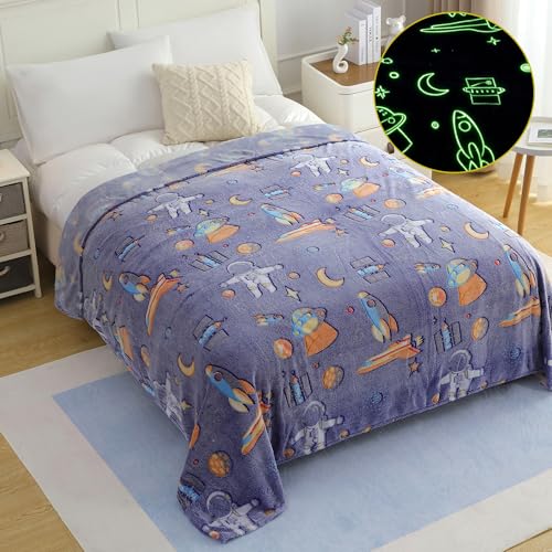 Image of Story@Home Glow AC Blankets for Kids | Lightweight AC Warm Blanket for Children | Kids Blanket 0-15 Years (200 x 150 cm) | Soft Fleece, Cozy All-Season Radium Blanket for Boys & Girls - Space Theme