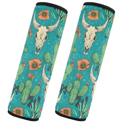 Seat Belt Covers 2 Pack Cactus Cow Skull Car Seat Strap Covers Super Soft Retro Cartoon Car Seat Neck Cover for Boys Girls Adults Babies S