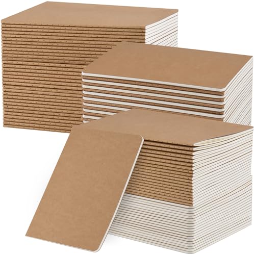 ZCZN 100 Pack A5 Kraft Notebooks Bulk 8.15x5.5 Inches Lined Paper Journaling Notebooks Notebooks for Work Composition Notebooks for School Journal Notebooks for Office 60 Pages