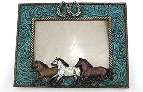 Comfy Hour Western Retro Collection Resin Art 6"x5" Photograph Running Horses Horseshoes Photo Frame Blue Comfy Hour Western Retro Collection Resin Art 6"x5" Photograph Running Horses Horseshoes Photo Frame Blue