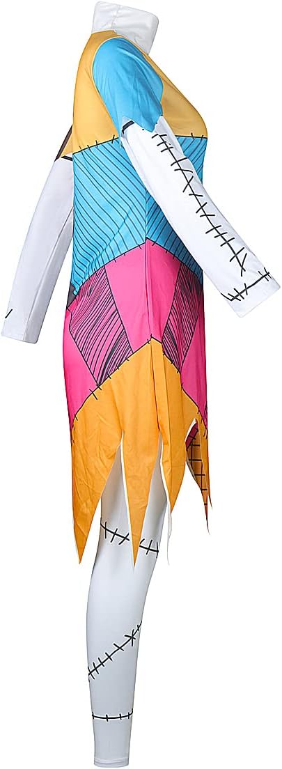 Sally Costume Dress Women Nightmare Halloween Christmas Sally Cosplay with Wig Eyeshadow Palette Sticker - Image 3