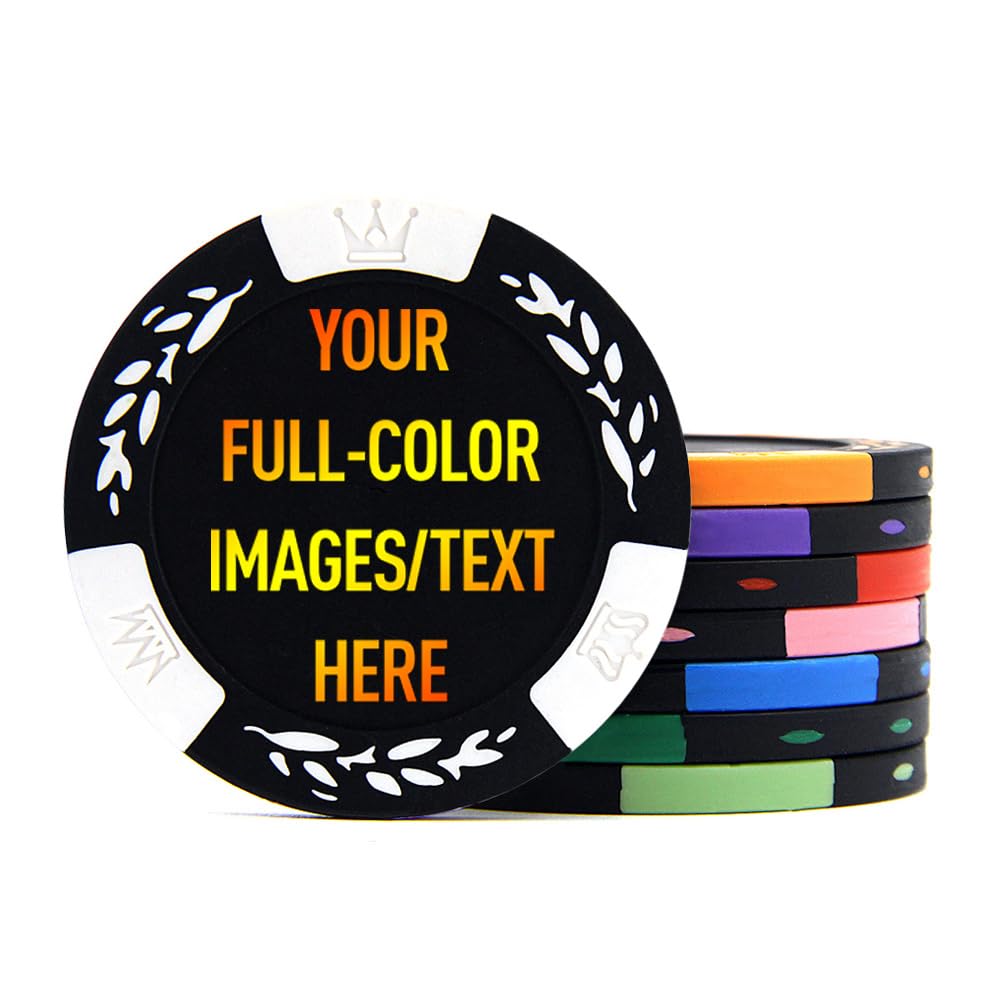 100 Premium Clay Poker Chips, personalisieren Sie Ihr Bild und Text, 11,5 g Casino Chips für Texas Hold'em, Blackjack Glücksspiel (weiß)