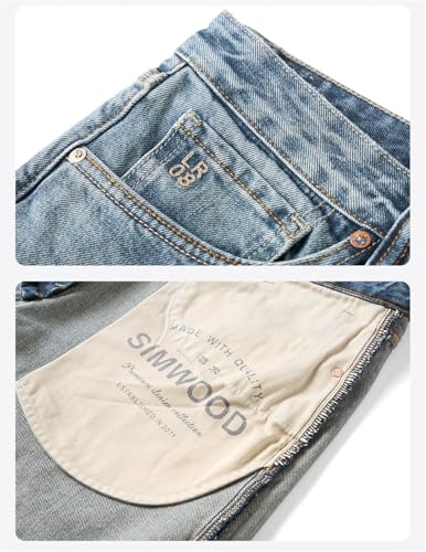 Men Spring Loose Relax 100% Cotton Fabric Vintage Jeans Denim Trousers Vintage Dark Blue 302