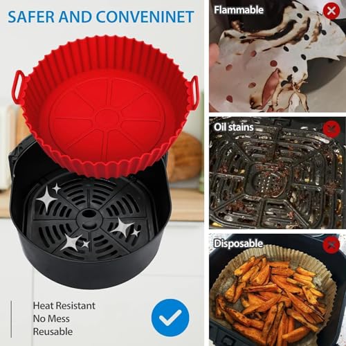 Image of Marve Airfryer Papers Disposable, 100PCS Non-Stick Parchment Paper, Air Fryer Liners for 5-8QT Air Fryer, Baking, Roasting Microwave (8 Inch Square) (Silicone Air Fryer)
