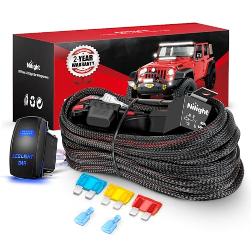 Nilight Wiring Harness Kit Nylon 14 AWG 1 Lead 12V 5Pin Rocker Switch Laser On Off Power Relay Blade Fuse for LED Light Bar Off Road Lights on Cars Jeep Boat Trucks