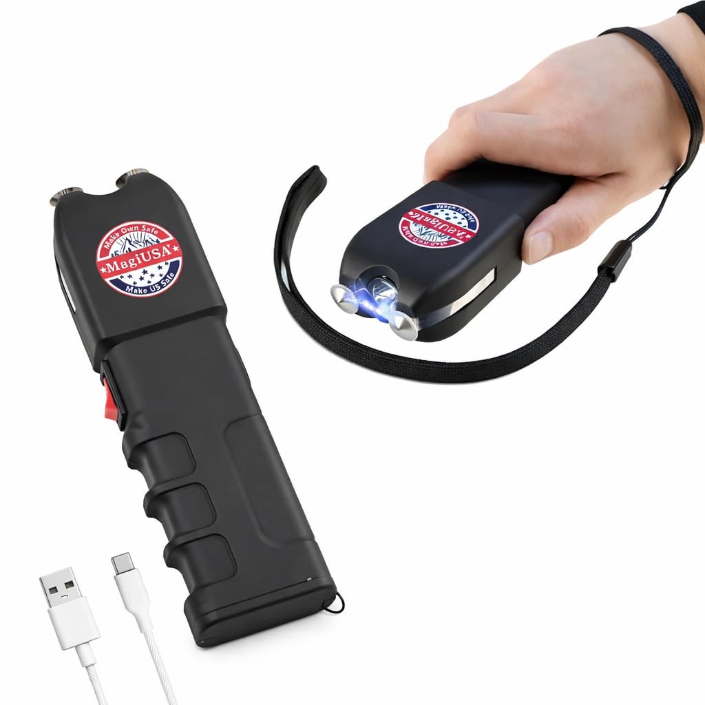 - 989 MagiUSA Heavy Tazer Self Defense for Women Billion Volts Stun Gun Flashlight with Wrist Strap Safety Switch Discreet Electric Shock Non Lethal Compact Emergency Protection