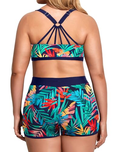 Image of Holipick Women Plus Size Swimsuits - Athletic 3 Piece Tankini with Shorts
