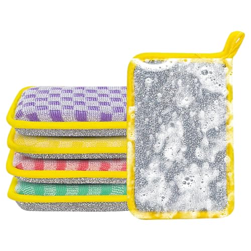 Tewzafiya Esponja para platos – Esponja de doble cara | Esponjas antideslizantes para limpieza del hogar Juego de 5 Lavavajillas Vajilla Ollas Lavabo Baño