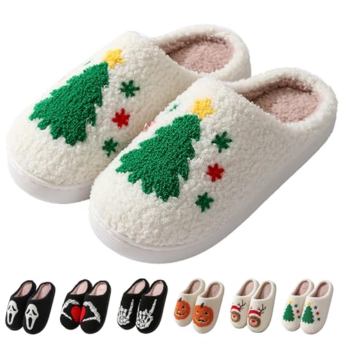Image of Comfy Elastic Slippers for Women Men,Memory Foam Soft Plush House Slippers | halloween & christmas Fuzzy Slippers, Holiday Retro House Shoes, Indoor & Outdoor,Warm Winter Footwear