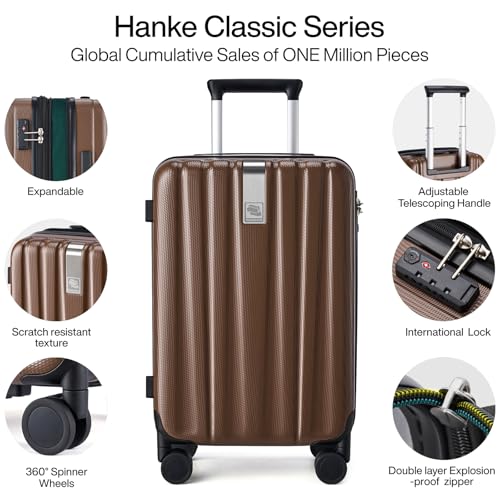 Hanke Expandable Hard Shell Luggage Sets 2 piece Carry on Luggage with Wheels Suitcases Lightweight Checked TSA Luggage Rolling Large Suitcase Travel Luggage Bag Woman Men 20/29 Inch(Brown)4