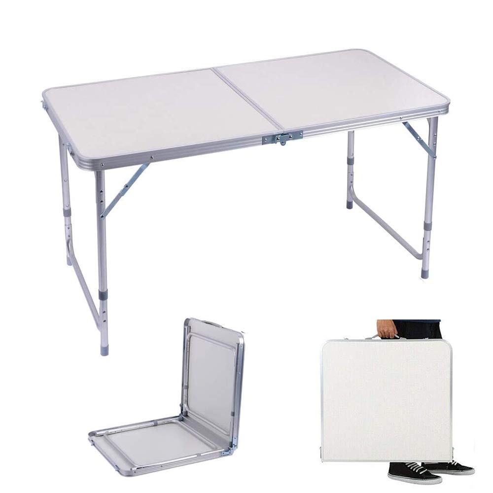 EFAN 4ft Folding Table, Portable Adjustable Height Camping Table, Foldable Indoor and Outdoor Lightweight Table, Ideal for Picnic Party BBQ Dining Writing Study Coffee Desk - 120x60x70cm (unfold) — image 1