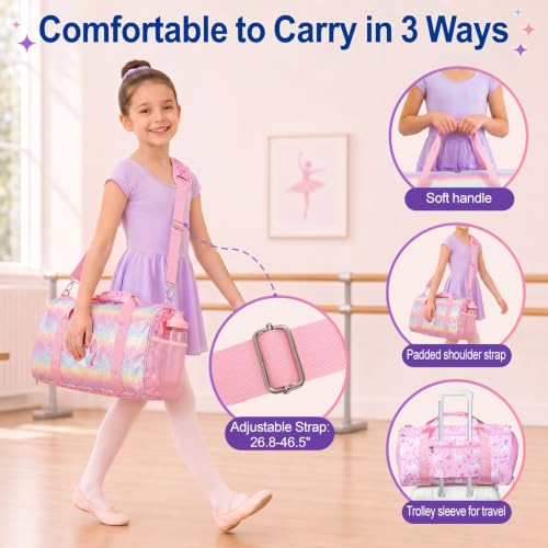 Image of Bagseri Dance Bag for Girls - Kids Duffle Travel Bag with Shoe Compartment