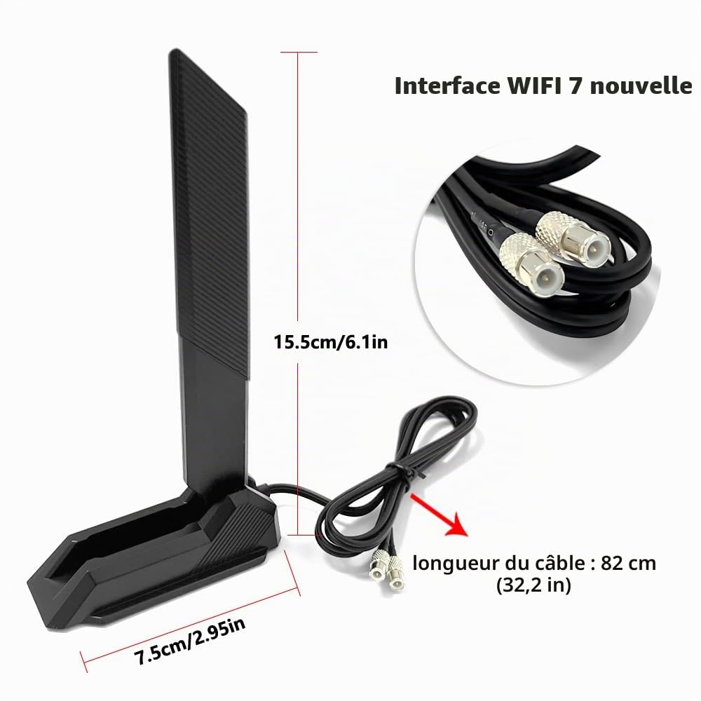 Antenne WiFi 7 Tri Band 2,4GHz 5GHz pour MSI MEG Z790 X870E, MPG Z890 | MAG X870E B860 B850, PRO B850-VC