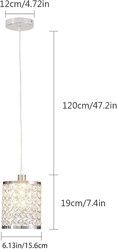 Miniatura 5 de TFCFL 2PCS Small Crystal Chandelier, Adjustable Pendant Light with Modern Chrome Glass Shade - Hanging Ceiling Lighting Fixture for Kitchen
