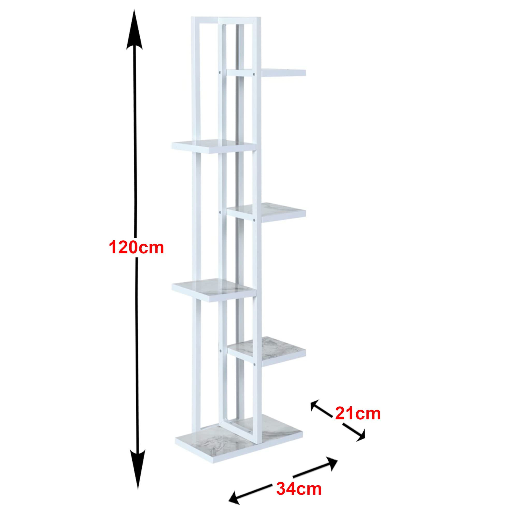 [en.casa] Scaffale Portapiante (AxLxP) 120 x 34 x 21 cm Mobile a Terra con Ripiani Portaoggetti Organizzatore per Piante - Bianco/Marmo Bianco