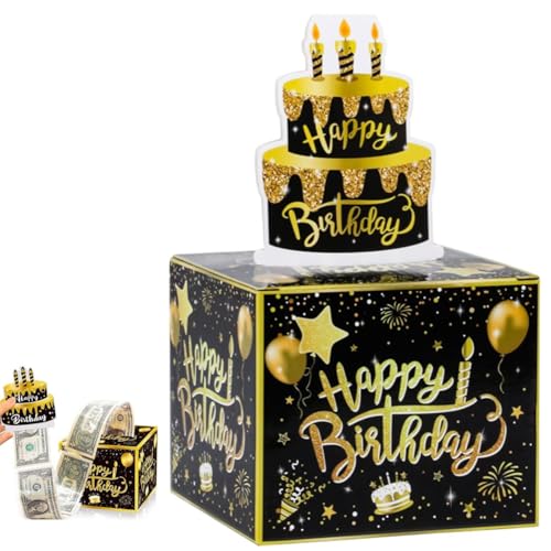 ZHAOYCSH Geldgeschenk Box zum Geburtstag - Lustige Überraschungsbox zum Geld Ziehen, Kreative Spardose mit Fotozubehör für Geburtstag, Geschenk für Frau, Freundin, Mutter (Schwarz Gold)