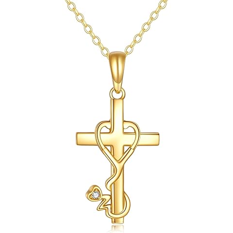KQF Kt Real Gold Cross Necklace Solid Gold Cross Pendant jewelry Birthday Gift for Women
