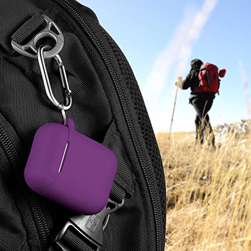 Image of AirPods Case Cover with Keychain, R-fun Full Protective Silicone AirPods Accessories Skin Cover for Women Girl with Apple AirPods Wireless Charging Case,Front LED Visible-Plum /Purple
