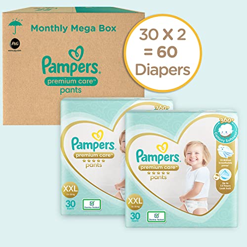 Image of Pampers Premium Care Diaper | Pant Style Baby Diapers Double Extra Large Size, 60 Count | 360 Cotton Softness Diaper |Anti Rash Diaper with Aloe Vera and 100% Leak Proof Protection | (30 Count, Pack of 2)