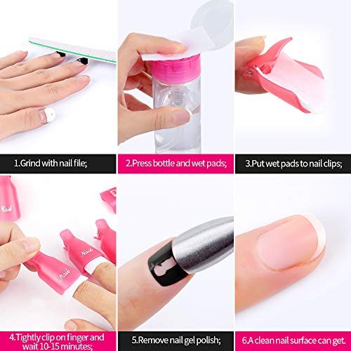 900pcs Lint Free Nail Wipes Pads with Plastic Bottle, FANDAMEI 1pcs 100ml Gel Polish Remover Pump Dispenser and 2 Packs Gel Acrylic Polish Remover Cleaner Cotton Pads, UV Gel Soak Off Clean Wipe - Image 5