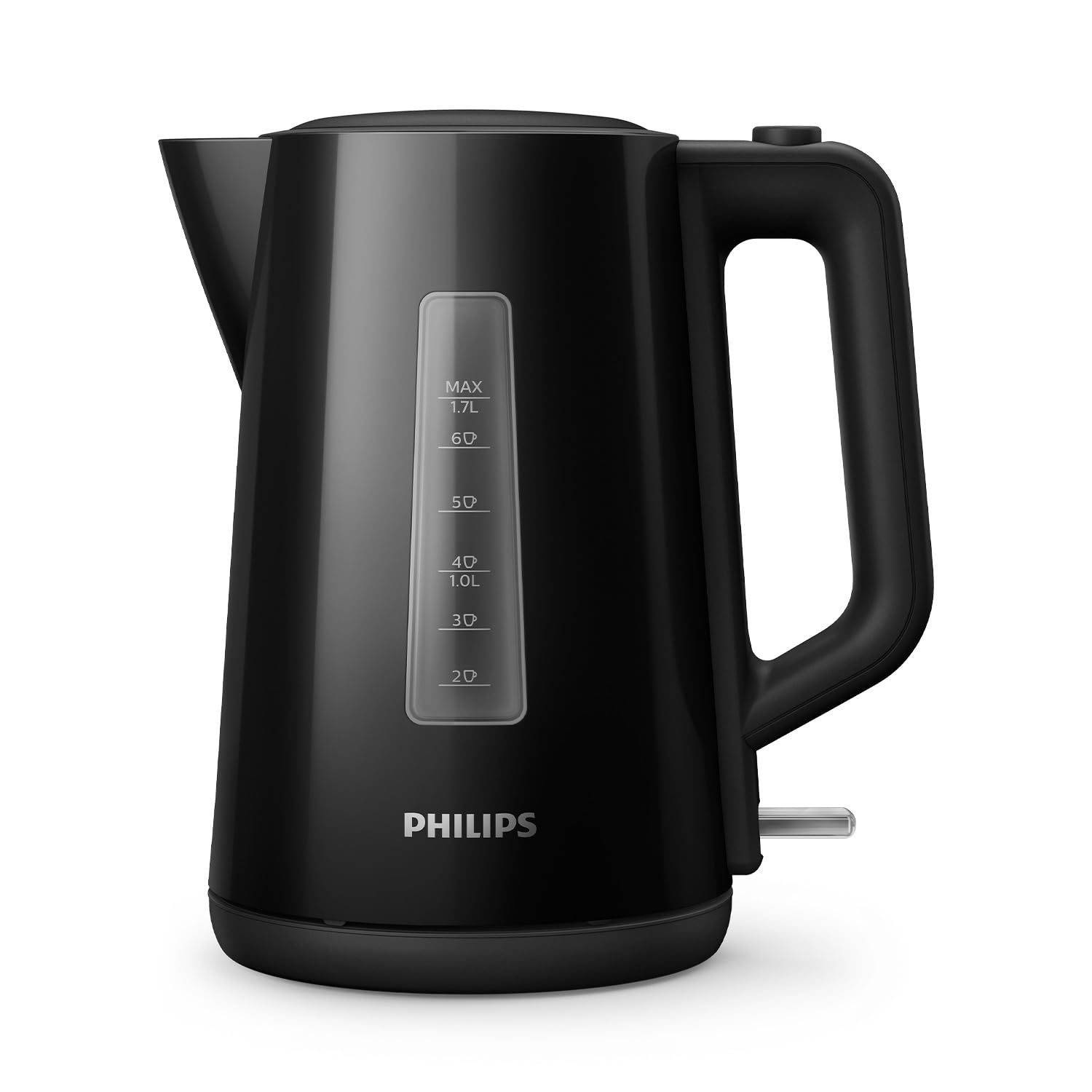 Philips Series 3000 Bouilloire, 1,​7 l Couvercle à ressort, Élément chauffant plat, Voyant lumineux, Filtre amovible, Multiples systèmes de sécurité, Noir (HD9318/​20)