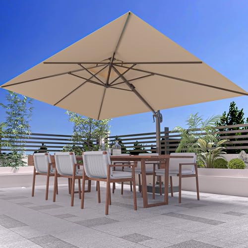 ORYNTREX 10' X 13' Outdoor Patio Umbrella Large Rectangle Cantilever Umbrella Heavy Duty 360°Rotation Offset Umbrella for Garden Deck Pool Patio,Beige