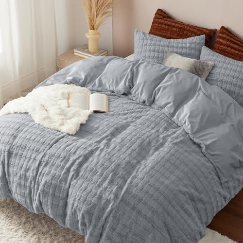 Image of Bedsure Fluffy Comforter Set Twin - Ultra Soft Faux Fur Comforter, Grey Comforter Set Twin Size, Winter Warm Fuzzy Bedding Set, Luxury Plush Bed Set 2pcs (1 Shaggy Comforter + 1 Pillowcase)