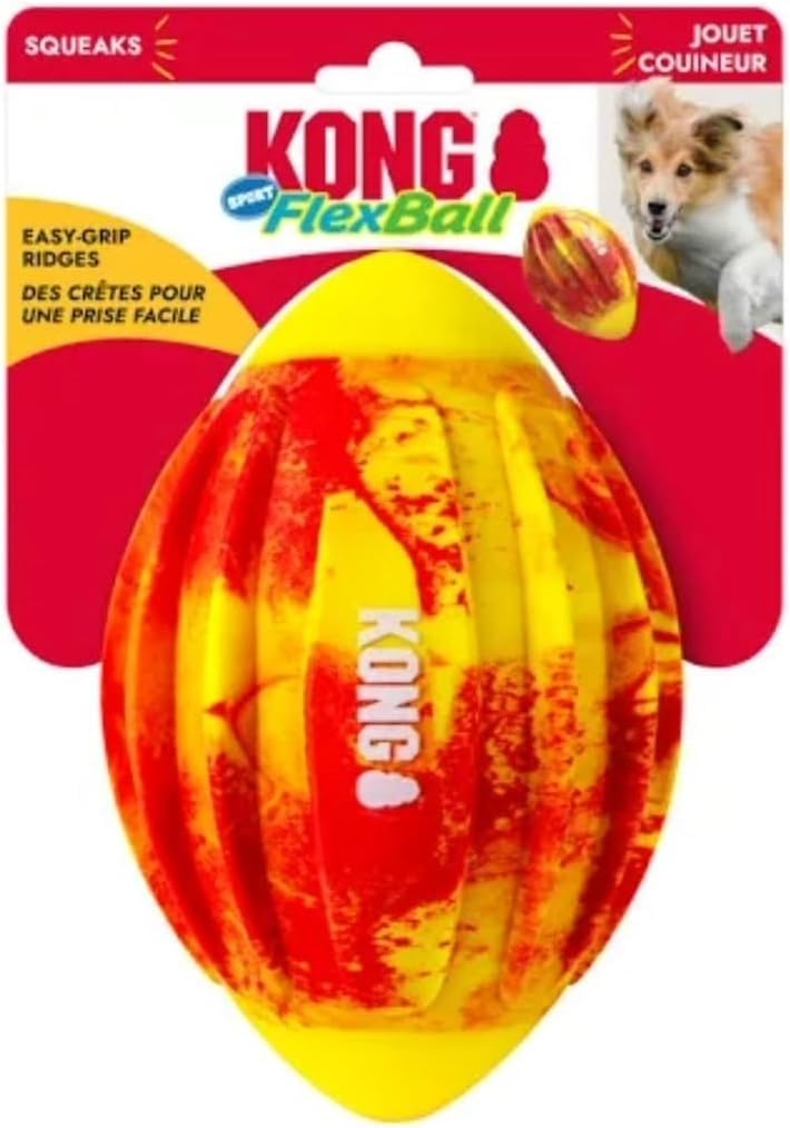 Kong Sport FlexBall: Juguetes duraderos y hinchables con chirrido y nervaduras fáciles de agarrar para Perros (Medio (fútbol))