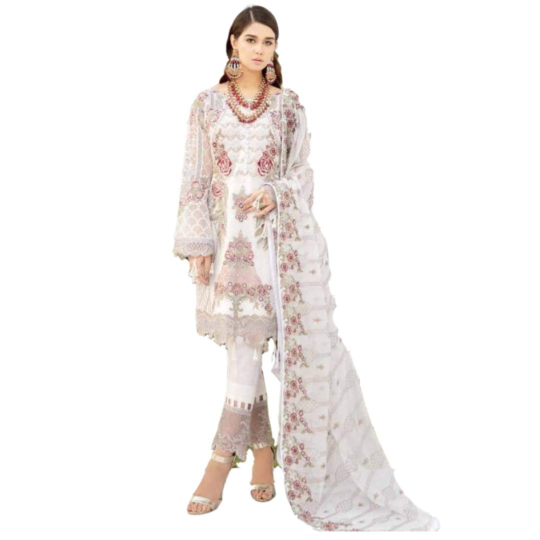 Women Designer Salwar Suit | Dress Material Unstitched | Ladies Shalwar Kameez Kurta with Heavy Dupatta | Ethnic Indian Pakistani Party Dress | Traditional Wedding Festival Wear (White)